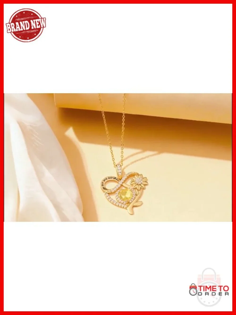 14K Gold Plated Sunflower Heart Birthstone Pendant Necklace